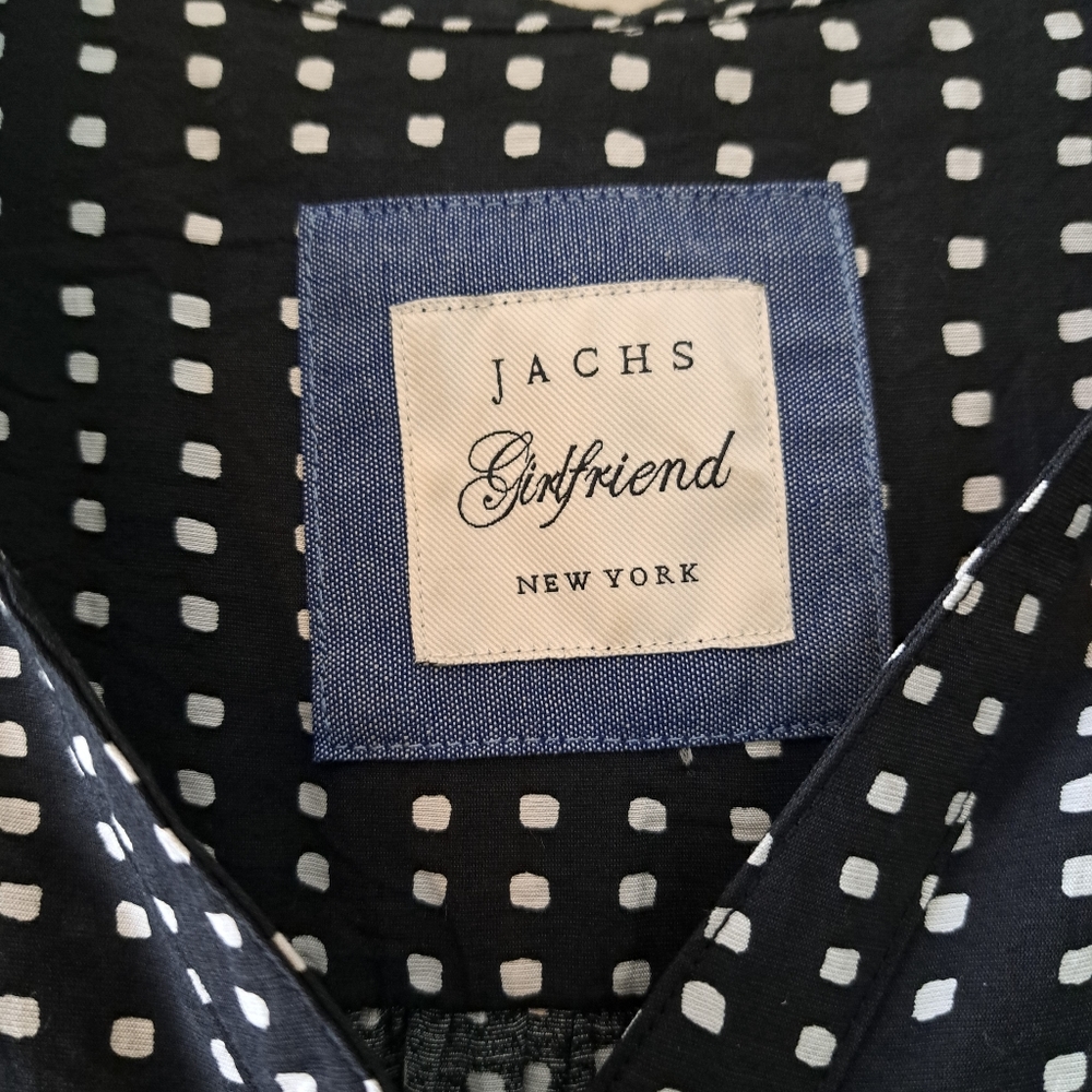 JACHS Girlfriend New York Black and White Square Polka-dot Collared Shirt - Picture 2 of 5